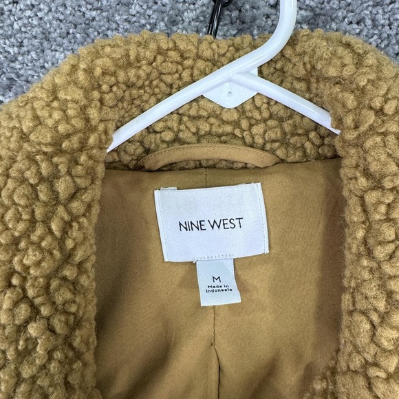 Nine West Coat Womens Medium Brown Sherpa Teddy Button Front Warm Winter - Picture 5 of 10